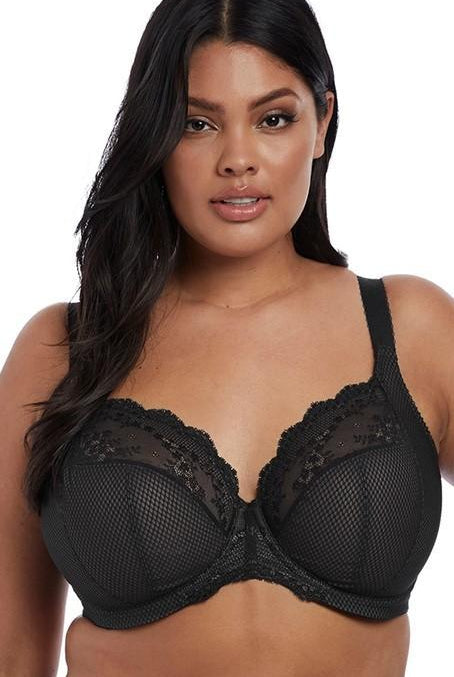 Elomi Charley lace bra in black combines a light diamond mesh fabric with stretch lace,